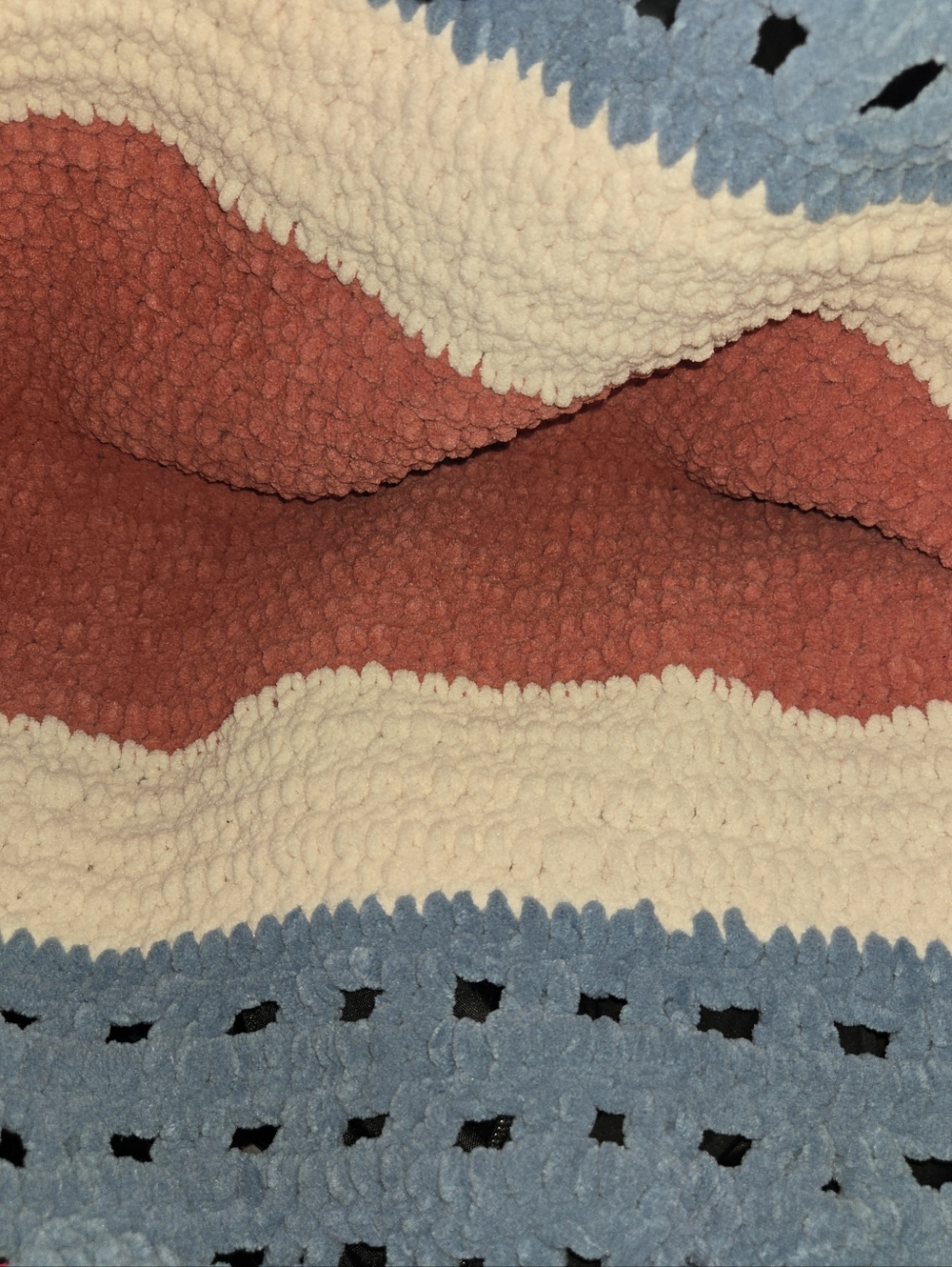 Striped Crochet Tote Bag with Leather Handles - Blue, Cream & Orange - Picture 2 of 2